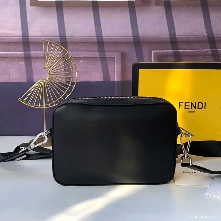 Cheap Calf Fendi Logo Leather Black Case Camera ROMA In Compact 0702